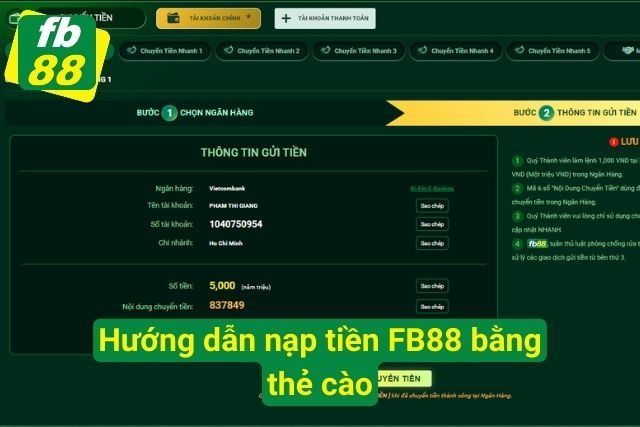 Mách Nhỏ Những Hình Thức Nạp Tiền FB88 Nhanh Chóng Nhất Các thao tác gửi tiền qua thẻ cào
